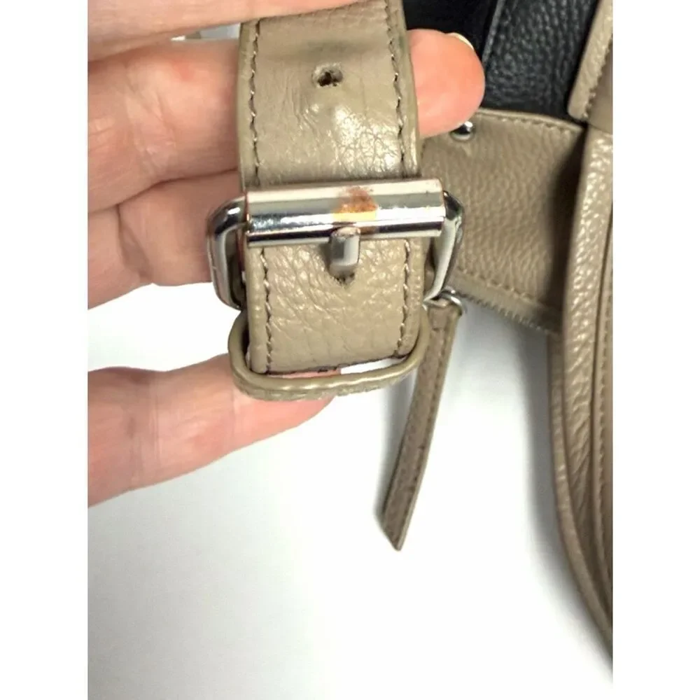 Perlina Emma Leather Satchel Shoulder Bag Multicolor Black Taupe Excellent